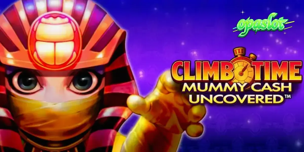 Tampilan visual slot Climb Time Mummy Cash Uncovered dengan latar belakang malam Mesir